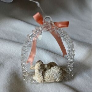 Vintage Christmas Ornament Ceramic Lambs under Glass Arbor